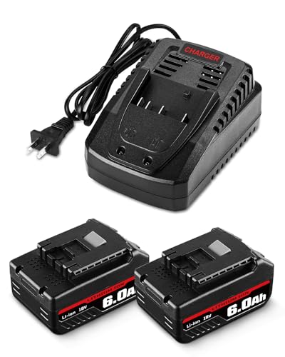 2Pack BAT609 6000mAh 18V Battery and Charger Kit Replacement for Bosch 18 Volt Battery Li-ion Compatible with Bosch 18v Battery & Charger Combo Starter Kit BAT609G BAT610G BAT611 BAT612 BAT618 BAT618G