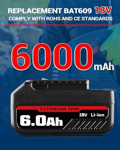 2Pack BAT609 6000mAh 18V Battery and Charger Kit Replacement for Bosch 18 Volt Battery Li-ion Compatible with Bosch 18v Battery & Charger Combo Starter Kit BAT609G BAT610G BAT611 BAT612 BAT618 BAT618G