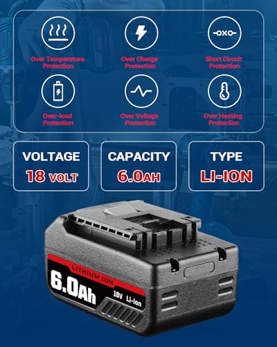 2Pack BAT609 6000mAh 18V Battery and Charger Kit Replacement for Bosch 18 Volt Battery Li-ion Compatible with Bosch 18v Battery & Charger Combo Starter Kit BAT609G BAT610G BAT611 BAT612 BAT618 BAT618G