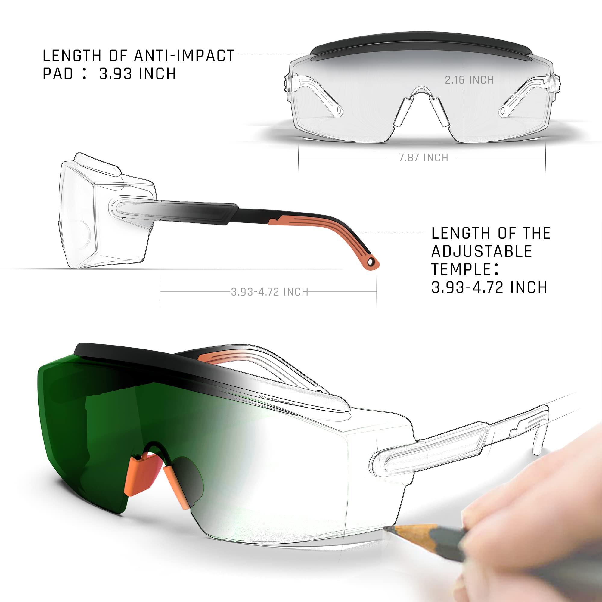 TOREGE Laser Safety Glasses, IPL 200nm-2000nm Laser Safety Goggles Eye Protection UV Protection For Laser Hair Removal Laser Welding, Fit Well Over Eyeglass with Adjustable Temples For Men Women