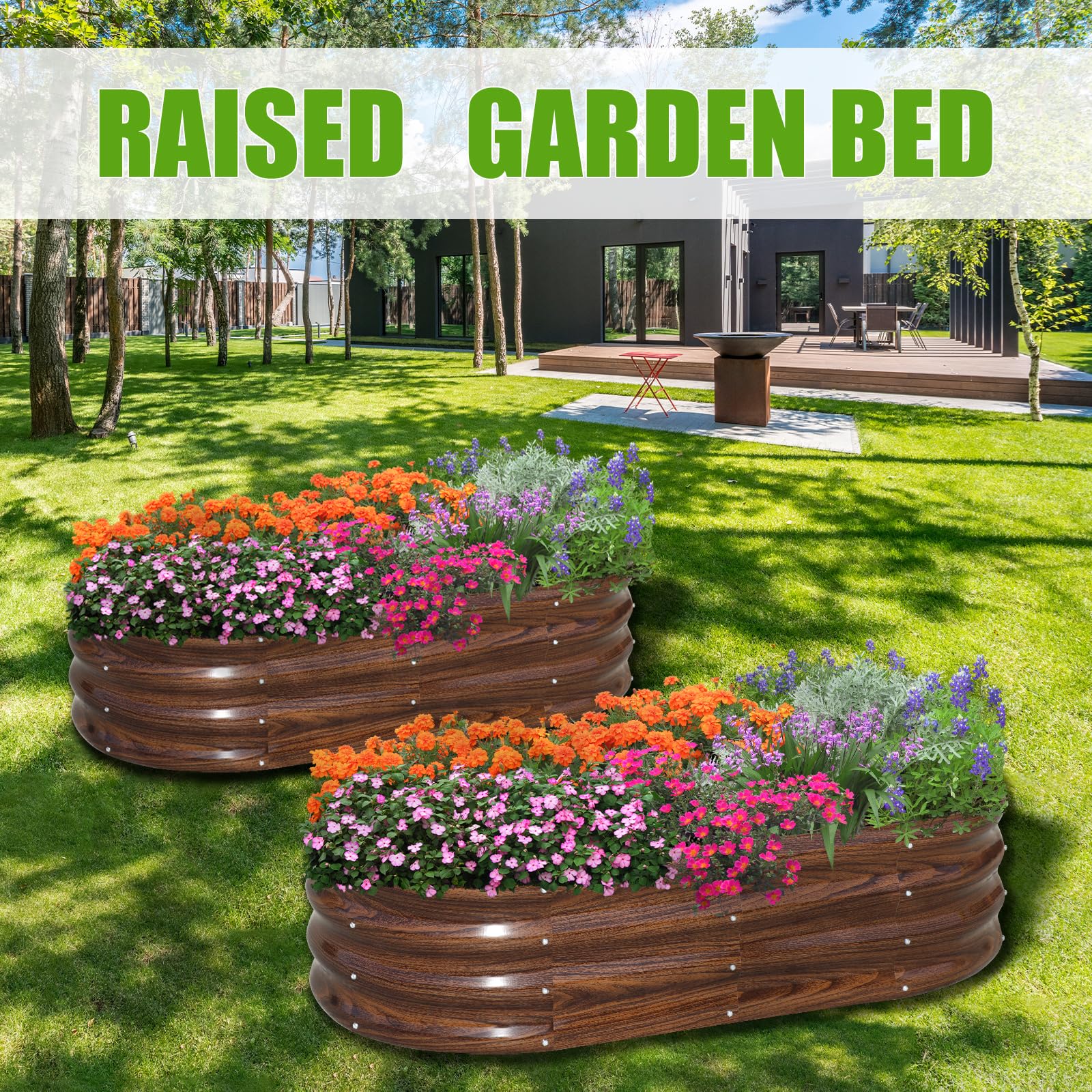 SnugNiture Galvanized Raised Garden Bed Outdoor, 2 Pcs 4x2x1ft Oval Metal Planter Box for Planting Plants Vegetables, Brown