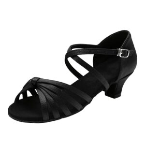 women's dance shoes ankle strap latin dancing heels fashion soft sole comfortable ballroom wedding dancing (black, 9)