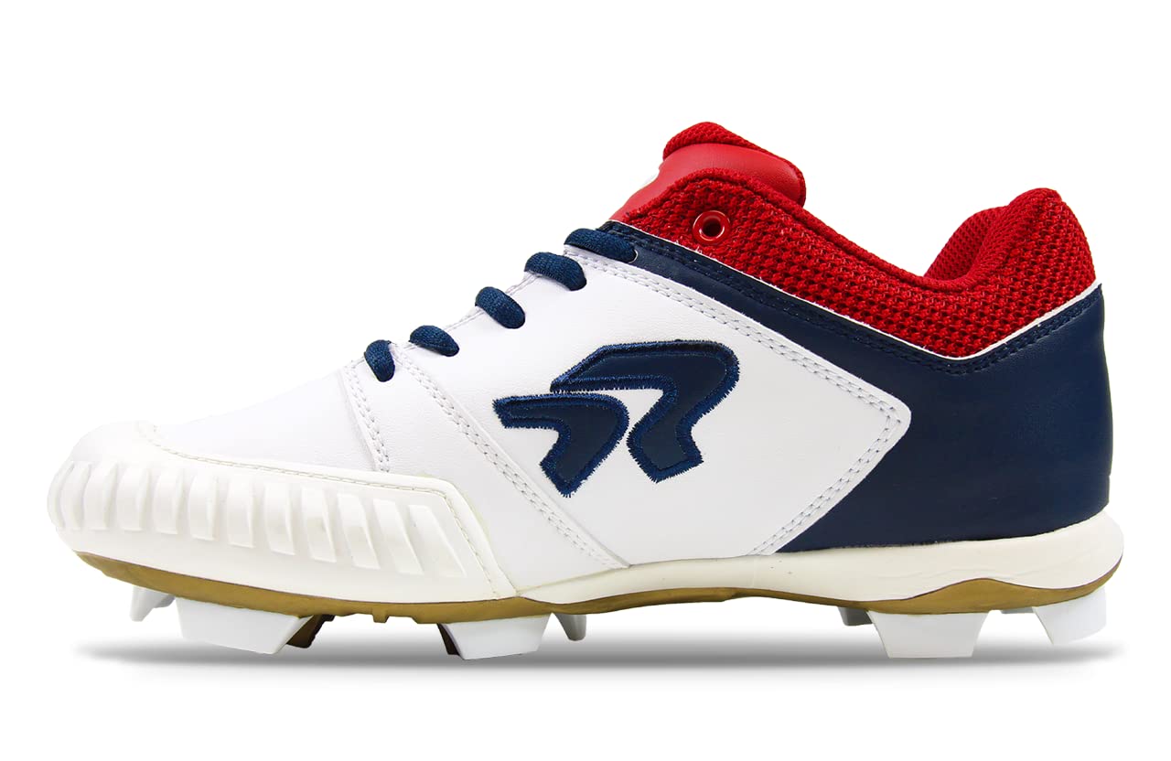 Ringor Spirit VI Women's Softball Cleats with Pitchers Toe SZ 9.5 White | Navy | Red