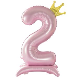 tellpet crown pink number 2 balloon with base for girls 2nd birthday party decoration