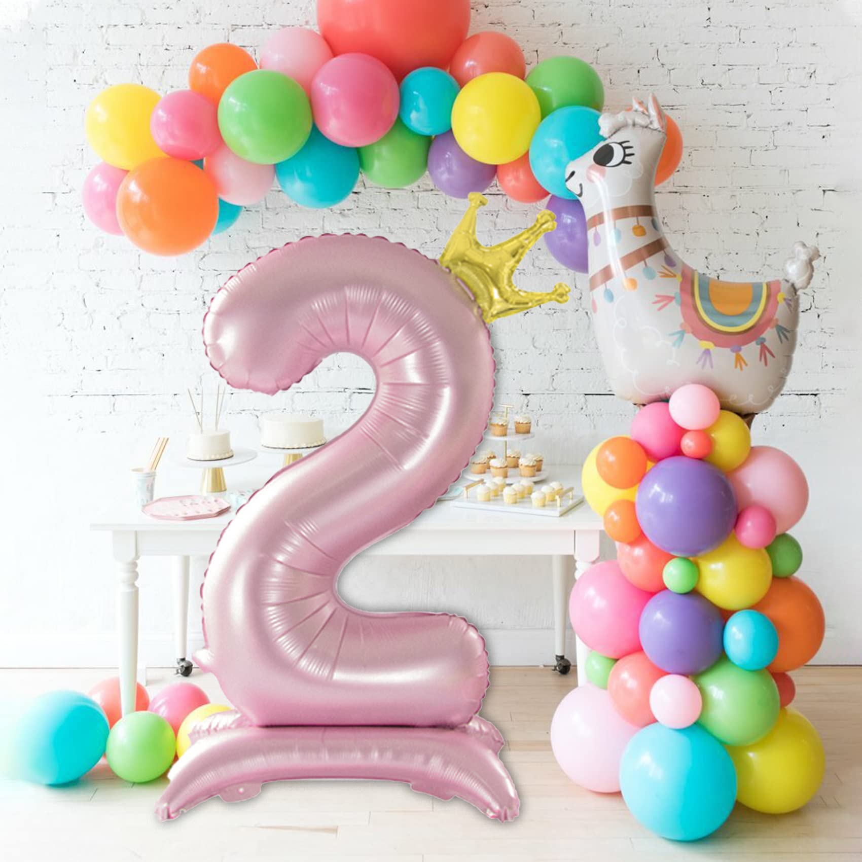 Tellpet Crown Pink Number 2 Balloon with Base For Girls 2nd Birthday Party Decoration