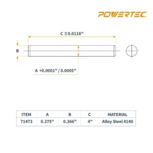 POWERTEC 71473-P2 Hardened Steel Dowel Pins 3/8" x 4" Long | Heat Treated and Precisely Shaped for Accurate Alignment – 8 Pack