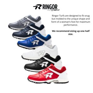 Ringor Flite Softball Turf Shoes - Lightweight and Durable Softball Shoes for Women - White and Silver - Size 9
