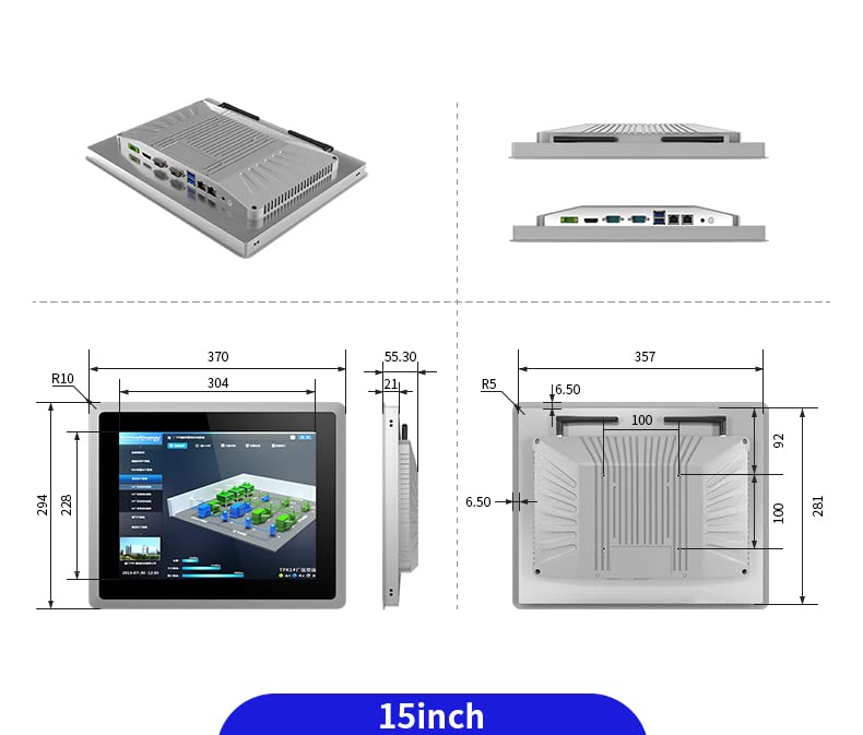 SunKol 15 inch Industrial Embedded Panel PC, 10 Point Capacitive Industrial Touch Screen Panel Computer, 2xUSB3.0,HDMI,2xRS232,2xLAN (i3-3217U, 8GB RAM 128GB SSD)