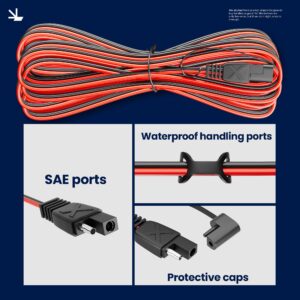 POWOXI 30FT SAE Extension Cable 16 AWG Quick Disconnect Wire Harness SAE to SAE Connector for Solar Panel Wire Battery Automotive RV Motorcycle Tractor