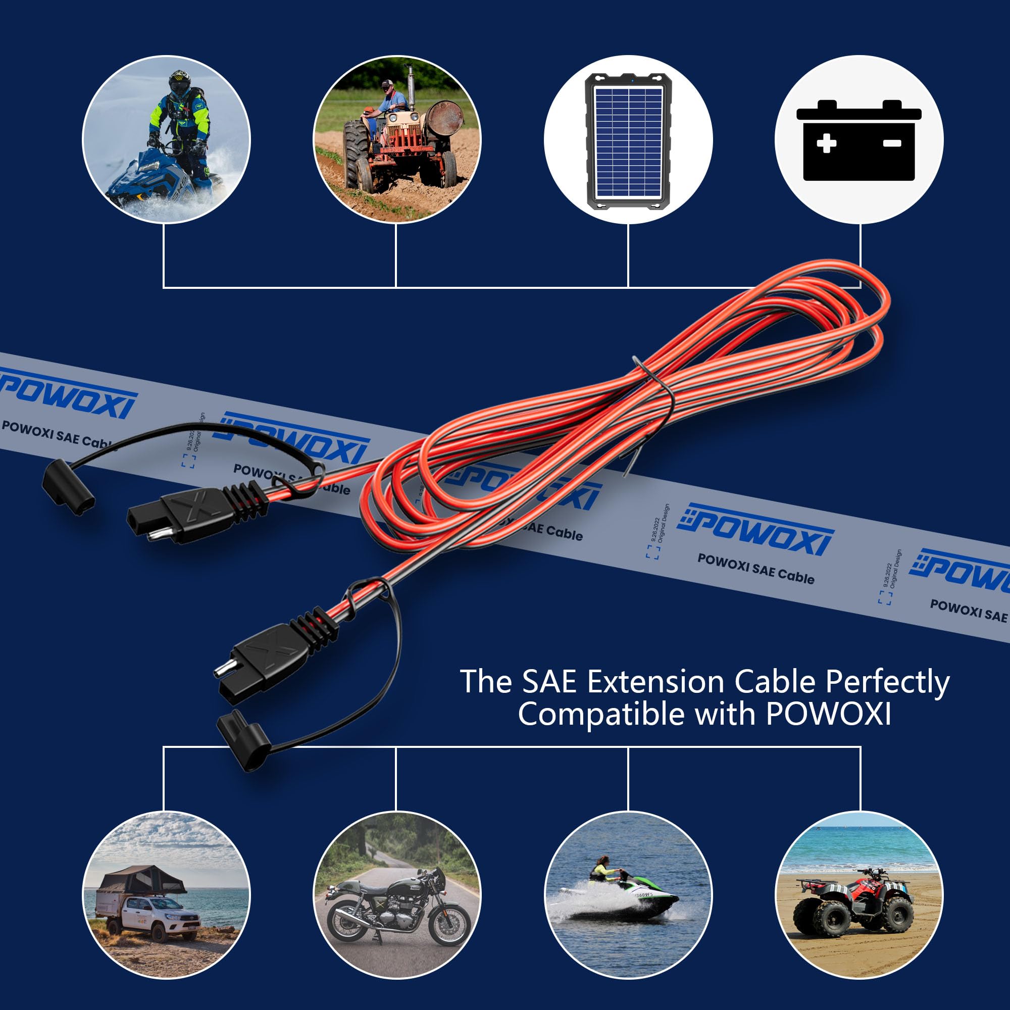 POWOXI 30FT SAE Extension Cable 16 AWG Quick Disconnect Wire Harness SAE to SAE Connector for Solar Panel Wire Battery Automotive RV Motorcycle Tractor