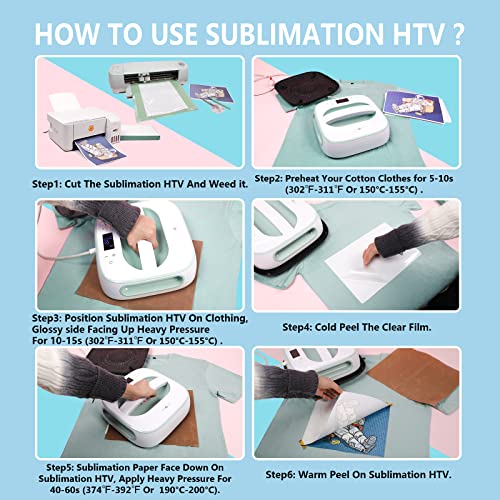 HTVRONT Sublimation Vinyl for Dark/Light Fabric - 12" X 20FT Sublimation HTV Matte - Sublimation Blanks for Sublimation Shirts/Bag/Hat/Pillow