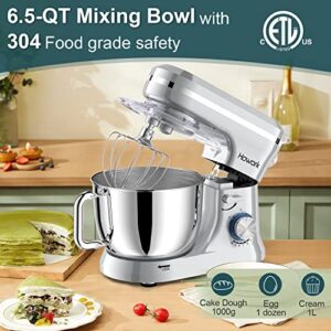 HOWORK Electric Stand Mixer,10+p Speeds With 6.5QT Stainless Steel Bowl,Dough Hook, Wire Whip & Beater,for Most Home Cooks,Silver