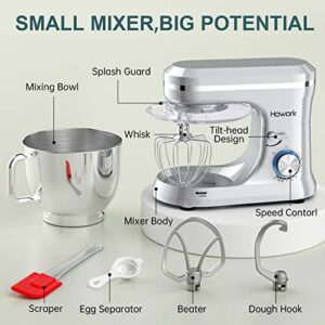 HOWORK Electric Stand Mixer,10+p Speeds With 6.5QT Stainless Steel Bowl,Dough Hook, Wire Whip & Beater,for Most Home Cooks,Silver