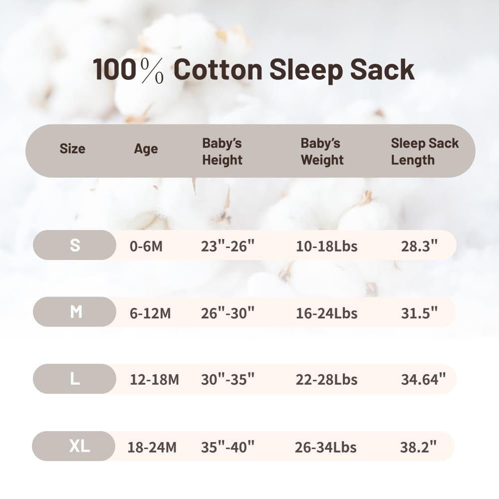 PRIMLECT Baby Sleep Sack 12-18 Months, Muslin Baby Wearable Blanket，2-Way Zipper Toddler Sleeping Sack, Light & Breathable Sleep Sacks 0.5 TOG