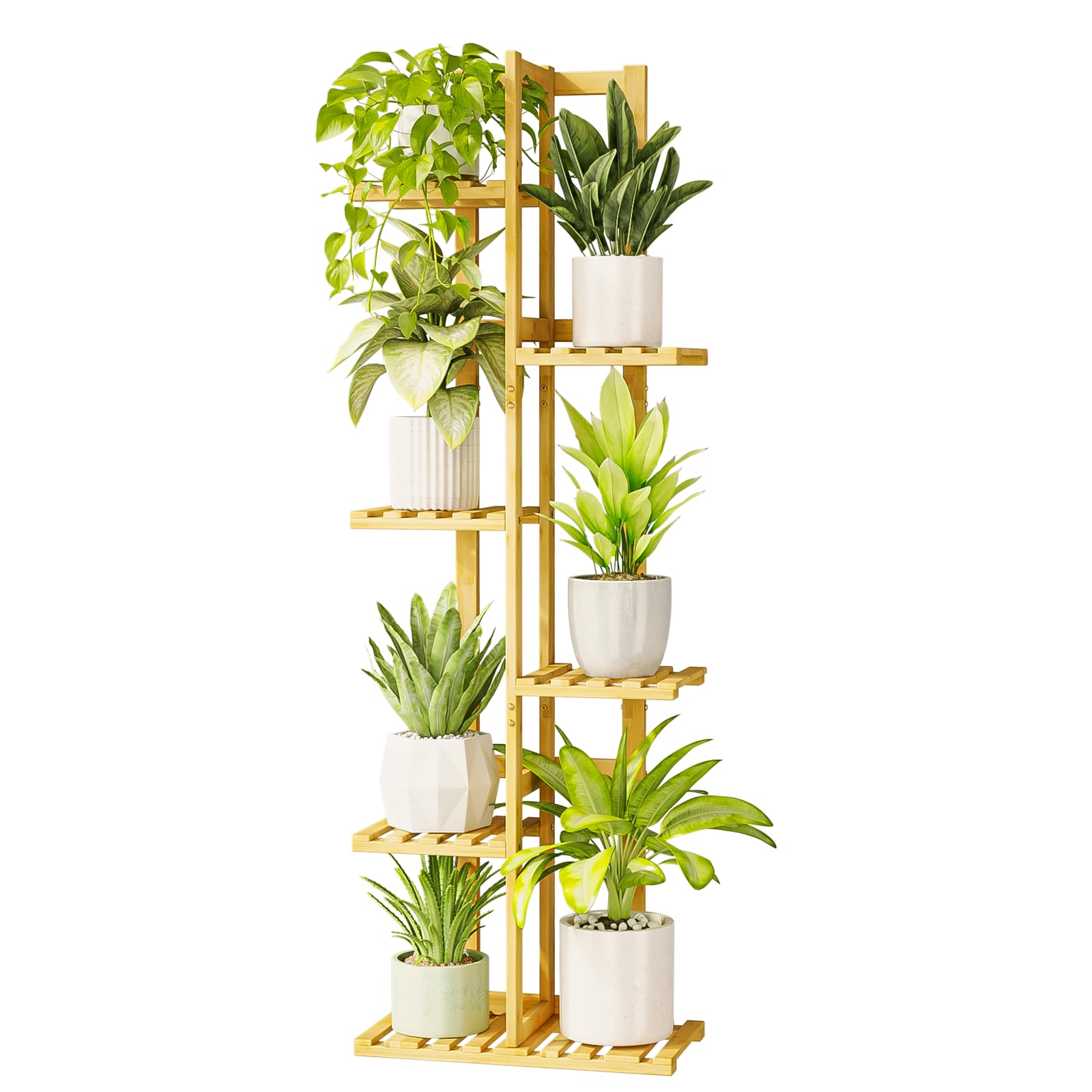 Bamworld Bamboo Plant Stand Indoor, 6 Tier Tall Plant Shelf for Multiple Plants, Tiered Corner Flower Stand for Window Garden Balcony Home Decor Living Room Bedroom