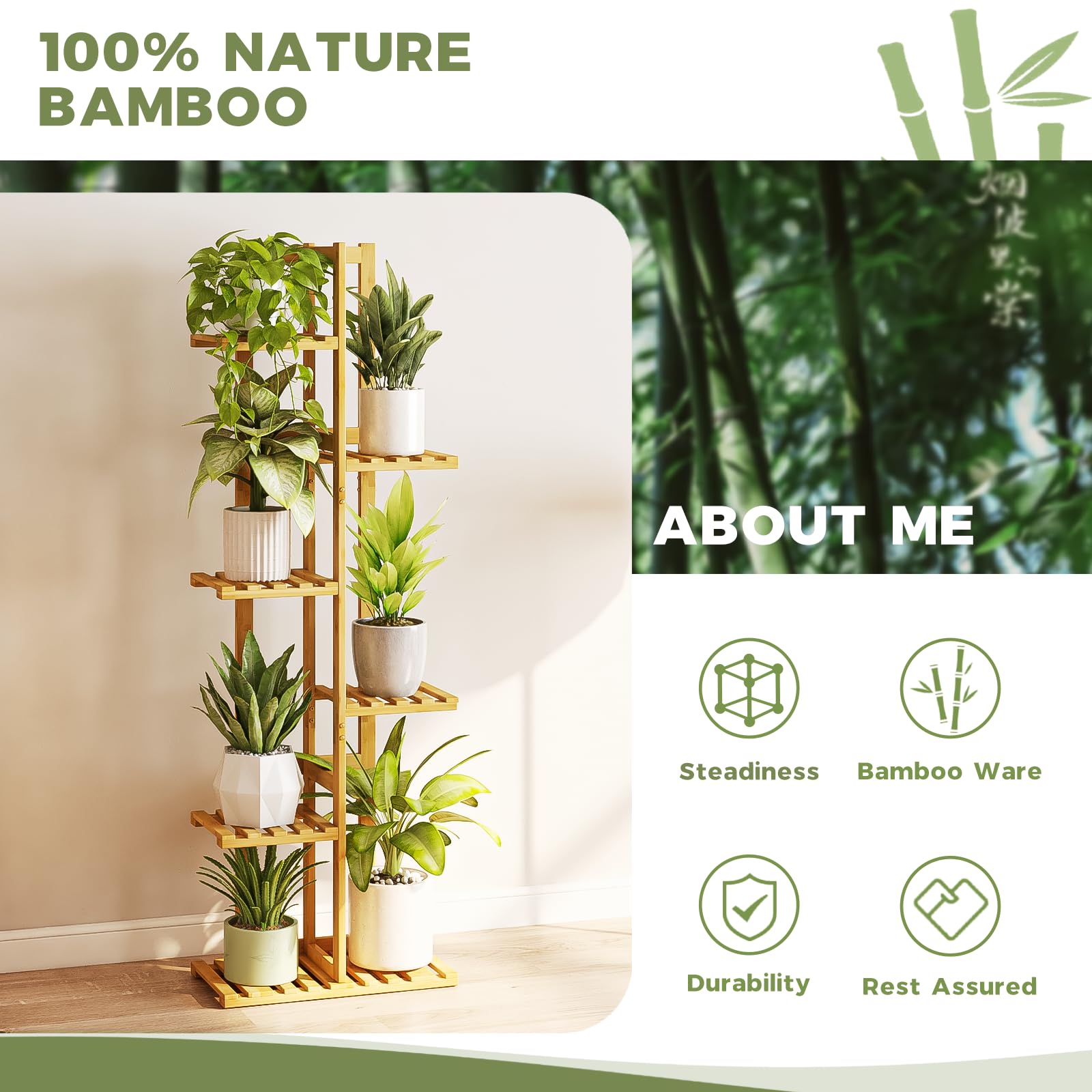 Bamworld Bamboo Plant Stand Indoor, 6 Tier Tall Plant Shelf for Multiple Plants, Tiered Corner Flower Stand for Window Garden Balcony Home Decor Living Room Bedroom