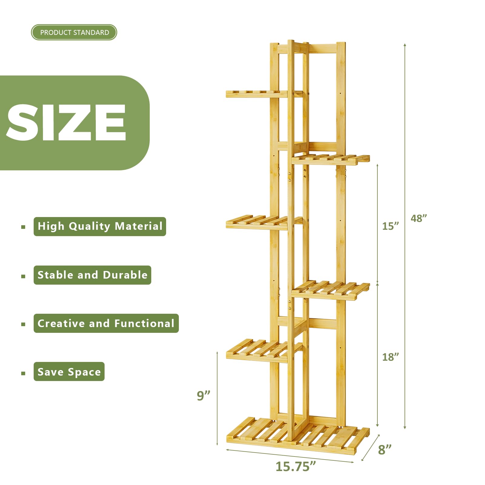 Bamworld Bamboo Plant Stand Indoor, 6 Tier Tall Plant Shelf for Multiple Plants, Tiered Corner Flower Stand for Window Garden Balcony Home Decor Living Room Bedroom