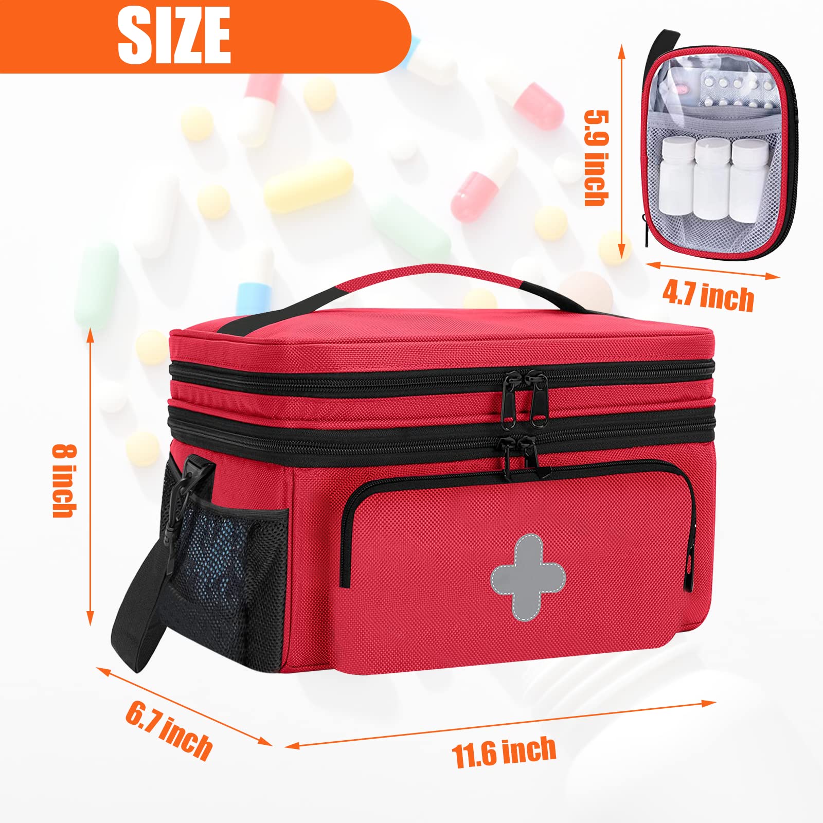 GDNasist Medicine Storage Bag, Pill Bottle Organizer for Emergency, Medicine Box Empty with Small Portable Pouch, First Aid Box for Travel and Home Storage