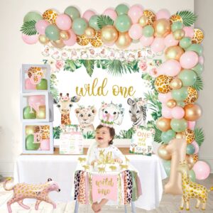 YSHMFEUX Wild one Birthday Decorations Supplies for Girl, 1st Birthday Girl Decorations, Jungle Safari Animal 1st Birthday Party Supplies, First Birthday Decorations for Girls