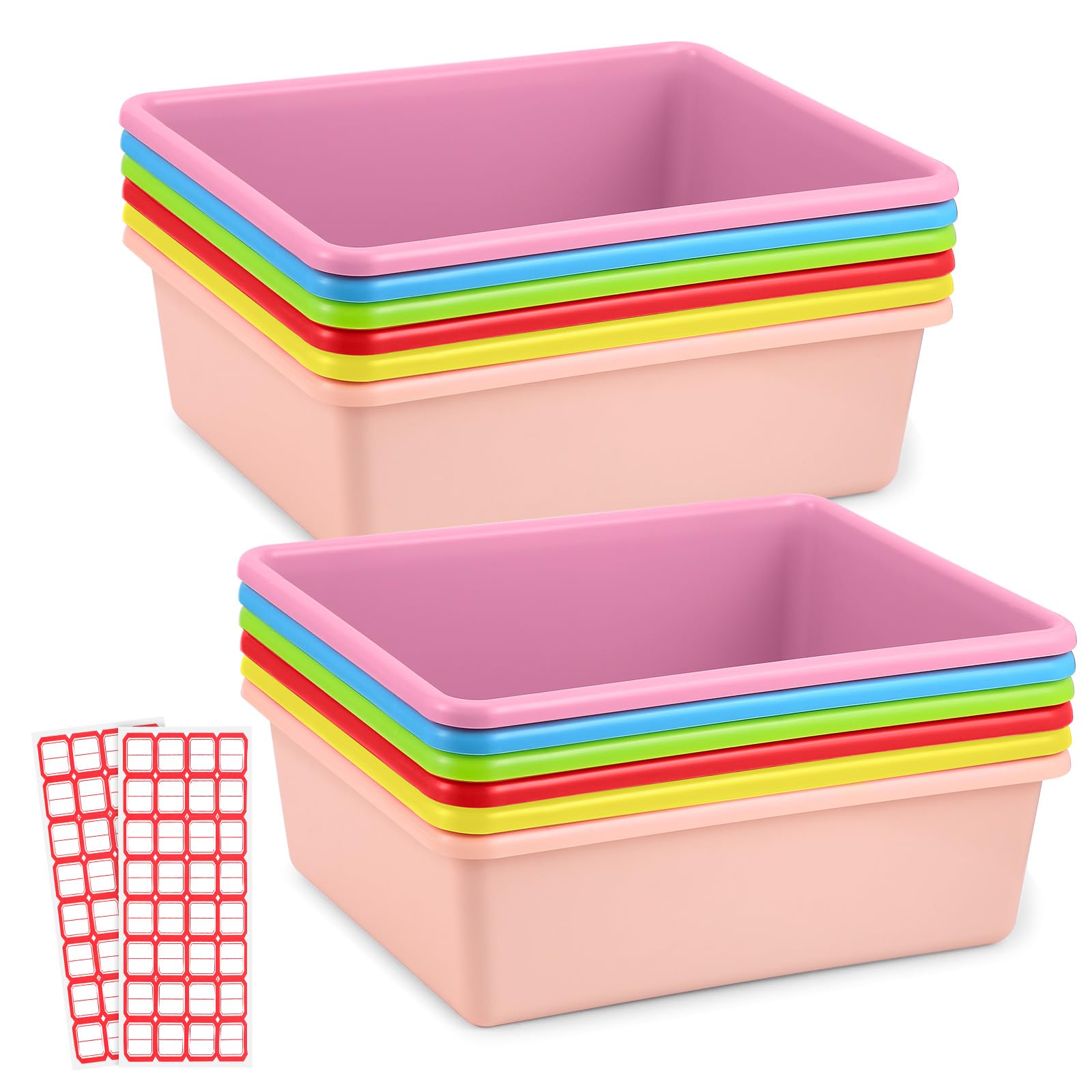 Wettarn 12 Pcs Plastic Cubby Bins 15.35 x 11.42 x 4.72 Inches Stackable Organizer Storage Cubbies Labels for Classroom School Nursery Playroom Home Office Storage Bins Cubby Bins