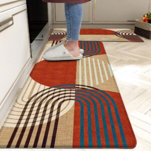 weesire Boho Kitchen Rug Anti Fatigue Mats for Kitchen Floor Kitchen Rugs Bohemia Style Memory Foam Kitchen Mat Cushioned PVC Leather Kitchen Rug Set, 17.3x28+17.3x47 inchs, C2