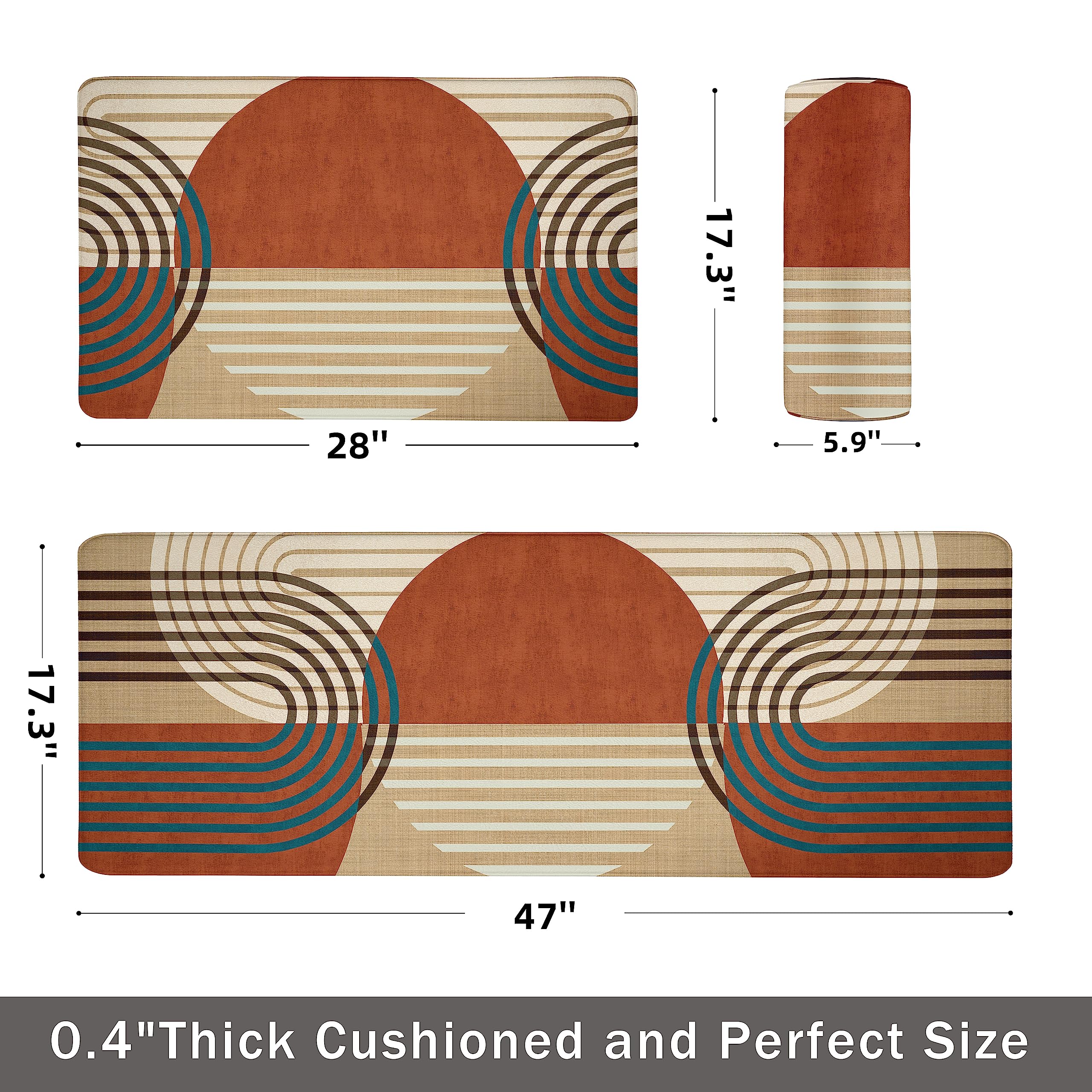 weesire Boho Kitchen Rug Anti Fatigue Mats for Kitchen Floor Kitchen Rugs Bohemia Style Memory Foam Kitchen Mat Cushioned PVC Leather Kitchen Rug Set, 17.3x28+17.3x47 inchs, C2