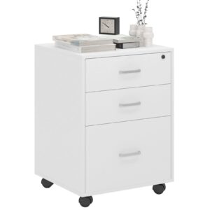 sogeshome file cabinet with 3 drawers, office storage file cabinet on wheels, under desk filing drawer storage for home (white)
