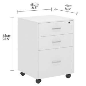 SogesHome File Cabinet with 3 Drawers, Office Storage File Cabinet on Wheels, Under Desk Filing Drawer Storage for Home (White)