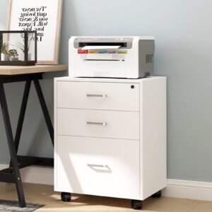 SogesHome File Cabinet with 3 Drawers, Office Storage File Cabinet on Wheels, Under Desk Filing Drawer Storage for Home (White)