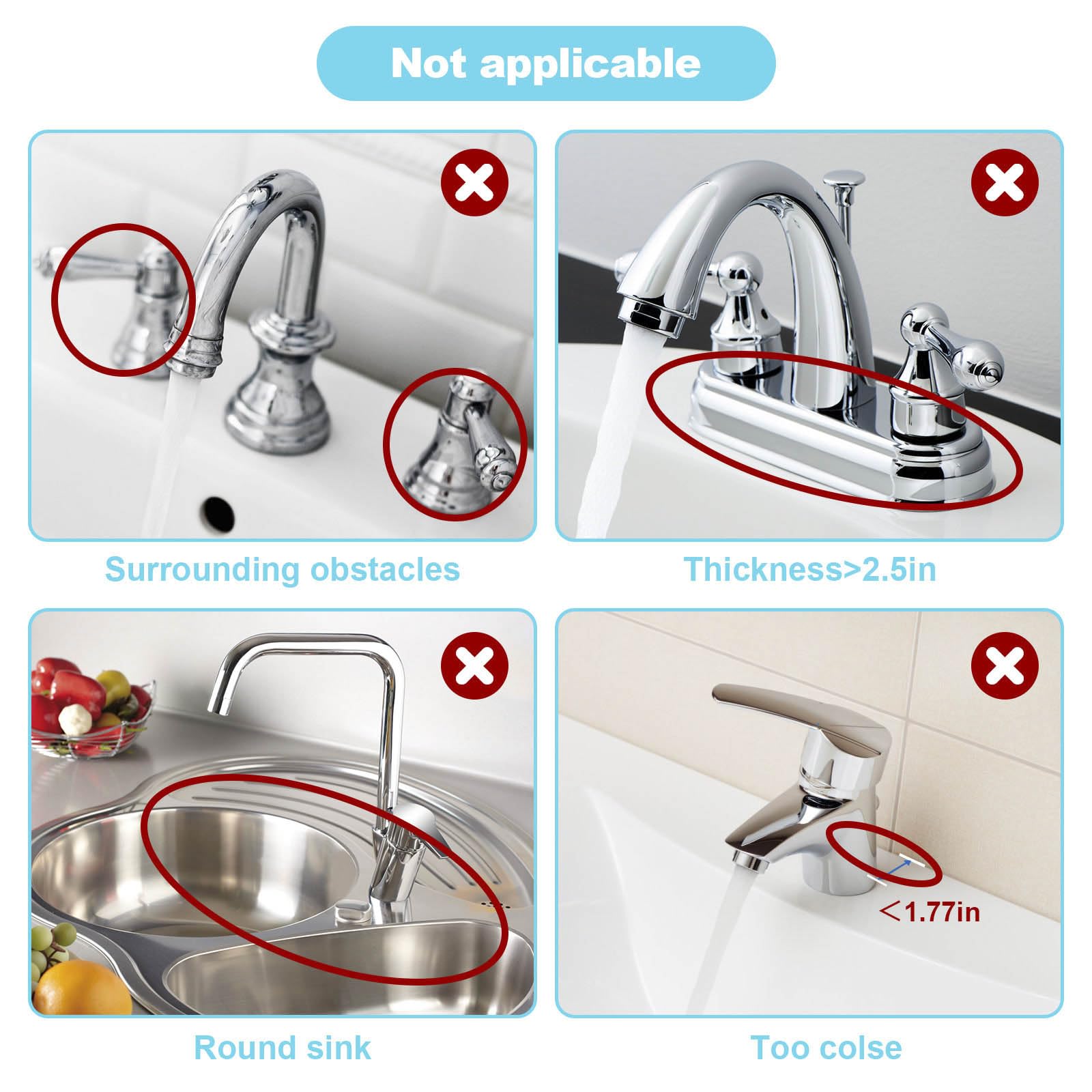 5°slope kitchen sink splash guard-gray silicone faucet mat handle drip catcher tray behind faucet with soap dispenser hole-1pc water clear gadgets for sink accessories 5 by 24inch long organizer