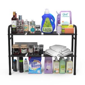 zendar under sink organizers and storage, 2 tier expandable cabinet bathroom shelf storage with 8 removable panels for kitchen bathroom, easy to install, black (black)
