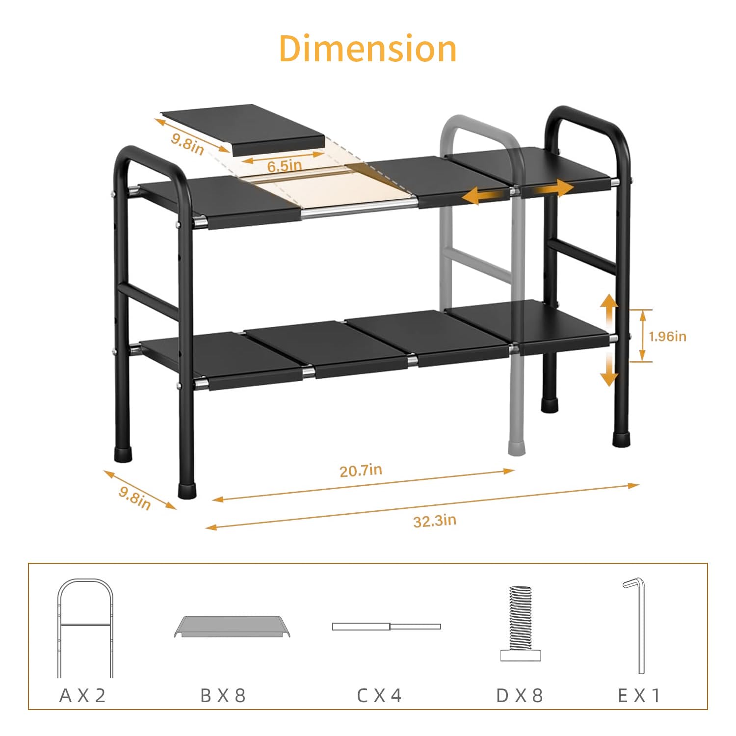 Zendar Under Sink Organizers and storage, 2 tier expandable cabinet bathroom shelf storage with 8 removable panels for kitchen bathroom, easy to install, black (black)