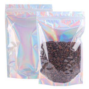 nplux holographic mylar bags resealable smell proof bags for lip gloss,jewelry,pens,lash candy and more - small business packaging supplies(50pack,5.5x8inch)