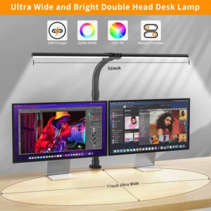 sandiea LED Desk Lamp for Home Office - 24W Bright Double Head Desk Light with Clamp Eye Caring Architect Task Light 25 Lighting Modes Adjustable Flexible Gooseneck Lamp for Workbench Drafting Study