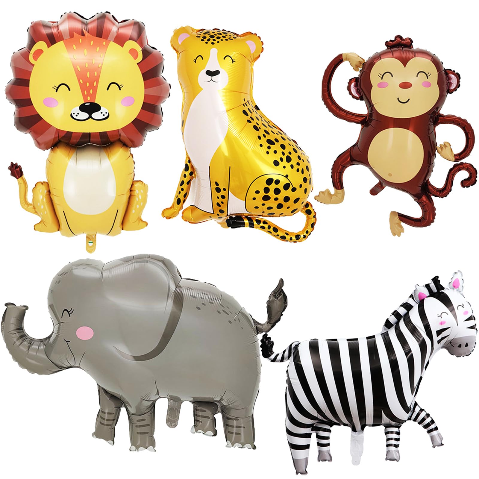 Jungle Animal Balloons Jungle Safari Birthday Party Decorations Giant Safari Animal Foil Balloons for Kids Boys Safari Jungle Baby Shower Birthday Wild One Zoo Party Decorations 5 Pack