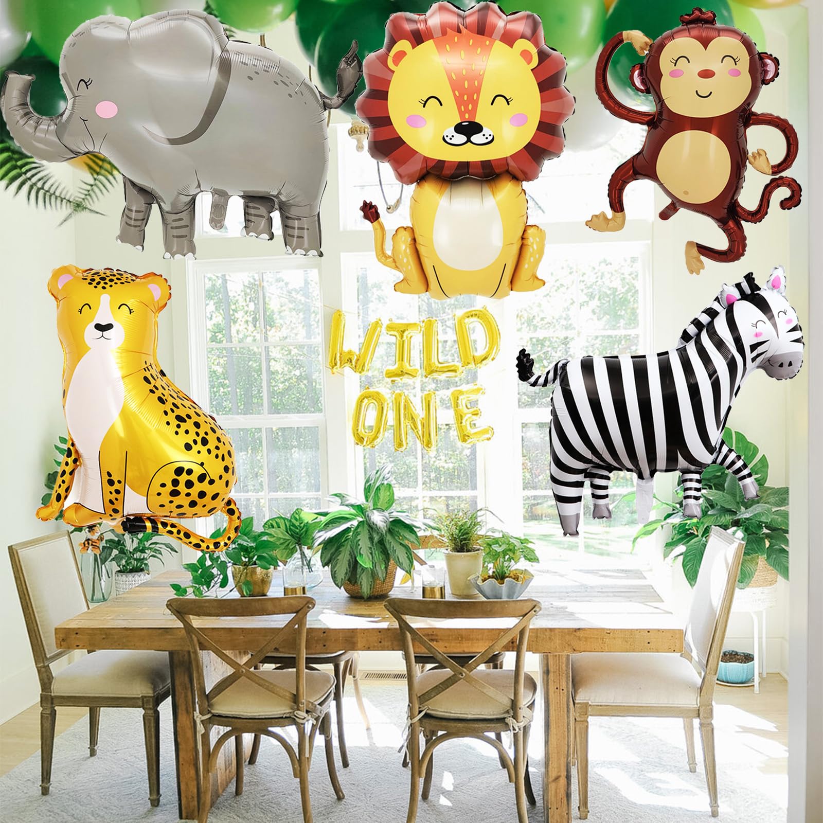 Jungle Animal Balloons Jungle Safari Birthday Party Decorations Giant Safari Animal Foil Balloons for Kids Boys Safari Jungle Baby Shower Birthday Wild One Zoo Party Decorations 5 Pack