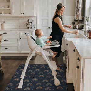 Blissful Diary Baby Splat Mat for Under High Chair, 51 x 51 Inch Splash Mat, Waterproof and Washable Spill Mat, Anti-Slip Floor Protector, Retro Rainbow