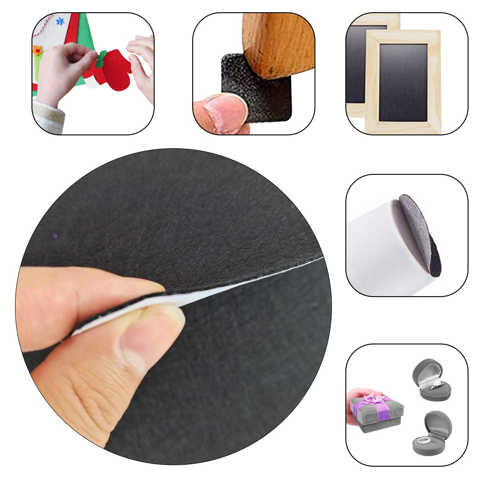 Jtnohx Self Adhesive Felt Sheets, 11 Pieces Stiff Sticky Felt, 8"x12" Felt Sheets with Adhesive Backing for Crafts, Felt Drawer Liner for Jewelry Box Drawer DIY (Black)