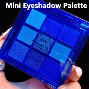 9 Colors Blue Eyeshadow Palette, Eyeshadow Palette For Blue Eyes, Blue Glitter Eye Shadow, Shiny Sparkle Shimmer Glitter Blue Eye Shadow Makeup, Navy Blue Eyeshadow Set for Women, Small Eye Makeup, Eyeshadow Brush Included