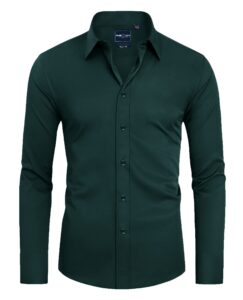 alimens & gentle slim fit mens dress shirts long sleeve dress shirts for men stain sheild button down shirt men big dark green
