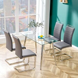 Baysitone Modern Dining Chairs Set of 4, PU Faux Leather High Back Upholstered Dining Room Side Chair with Horizontal Stripe Backrest Design for Kitchen Living Room Vanity Patio Dinner Chairs, Grey