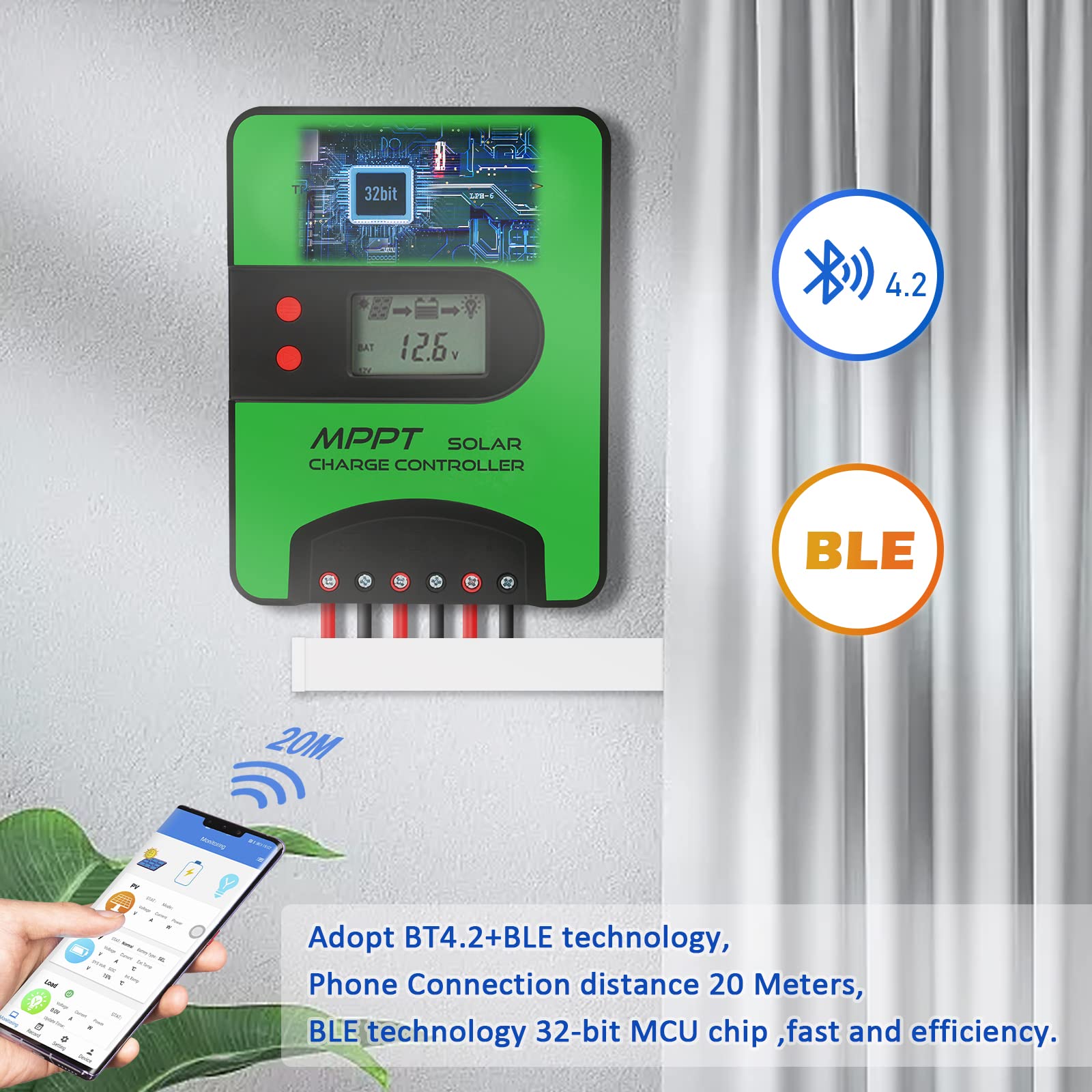 Beleeb Bluetooth MPPT Solar Charge Controller-Solar Panel Regulator fit for Gel Sealed Flooded EFB and Lithium Battery-MPPT 75V 30 amp 12/24 Volt