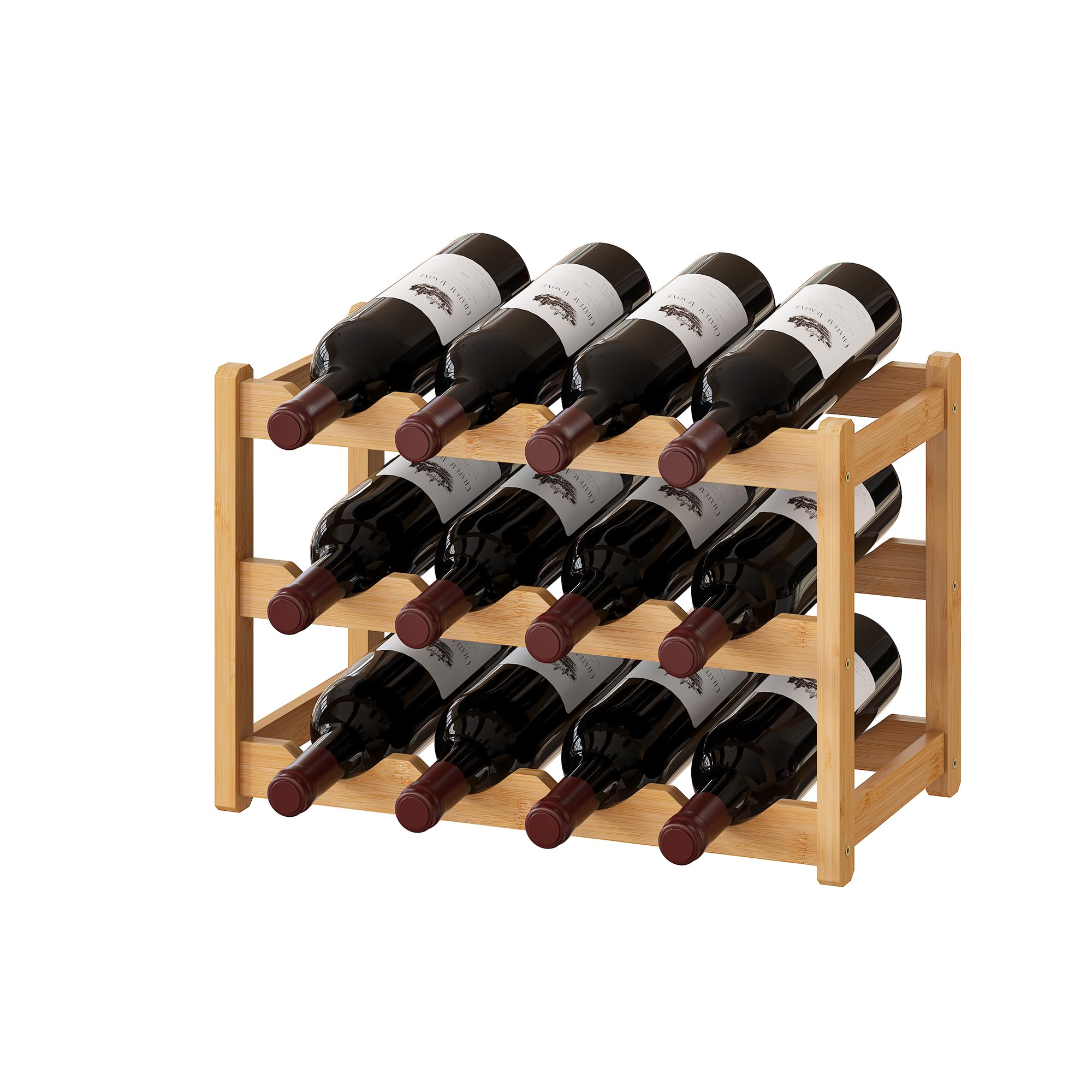 BMOSU Bamboo Wine Rack Wine Storage Cabinet Shelf 12 Bottle Wine Racks Countertop Solid and Practical for Kitchen Dining Room Pantry - 3 Tiers Wine Rack(Natural)