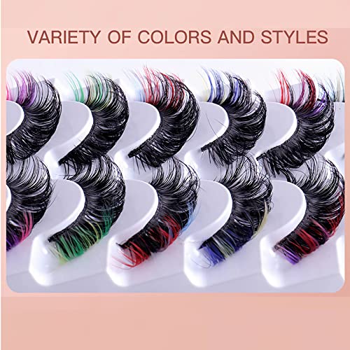 VNIHTT Colored Eyelashes Fluffy Eye Lashes with Color, Colorful Russian Strip Lashes D Curl Lash Strips Look Like Colored Lash Extensions 5D Reusable Faux Mink eyelashes False Lashes Pack 7 Pairs