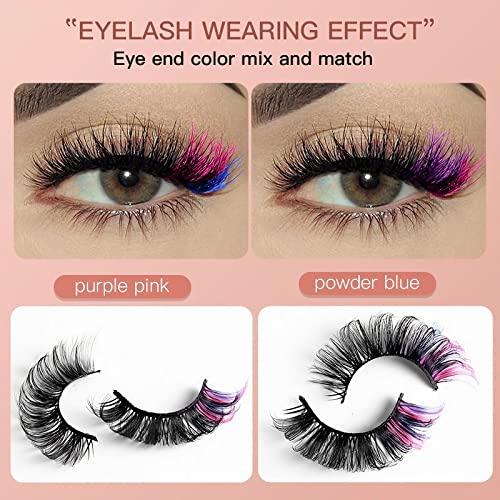 VNIHTT Colored Eyelashes Fluffy Eye Lashes with Color, Colorful Russian Strip Lashes D Curl Lash Strips Look Like Colored Lash Extensions 5D Reusable Faux Mink eyelashes False Lashes Pack 7 Pairs