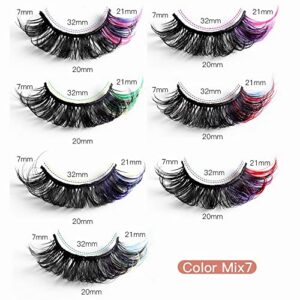 VNIHTT Colored Eyelashes Fluffy Eye Lashes with Color, Colorful Russian Strip Lashes D Curl Lash Strips Look Like Colored Lash Extensions 5D Reusable Faux Mink eyelashes False Lashes Pack 7 Pairs