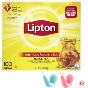 lipton tea bags for a naturally smooth taste black tea can help support a healthy heart and silicon snail shape tea bag holder plus a card (black tea)