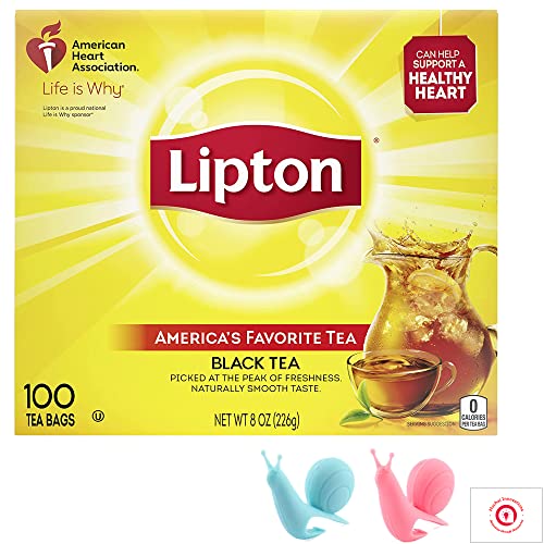 Lipton Tea Bags For A Naturally Smooth Taste Black Tea Can Help Support a Healthy Heart and Silicon Snail Shape Tea Bag Holder plus a card (Black Tea)