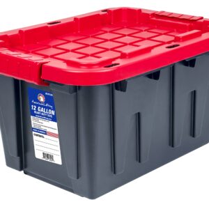 American Lifting 12-Gallon Storage Containers - Tough with Lids Durable Stackable - Keep Your Belongings Safe and Organized - (4 Pack - Red)