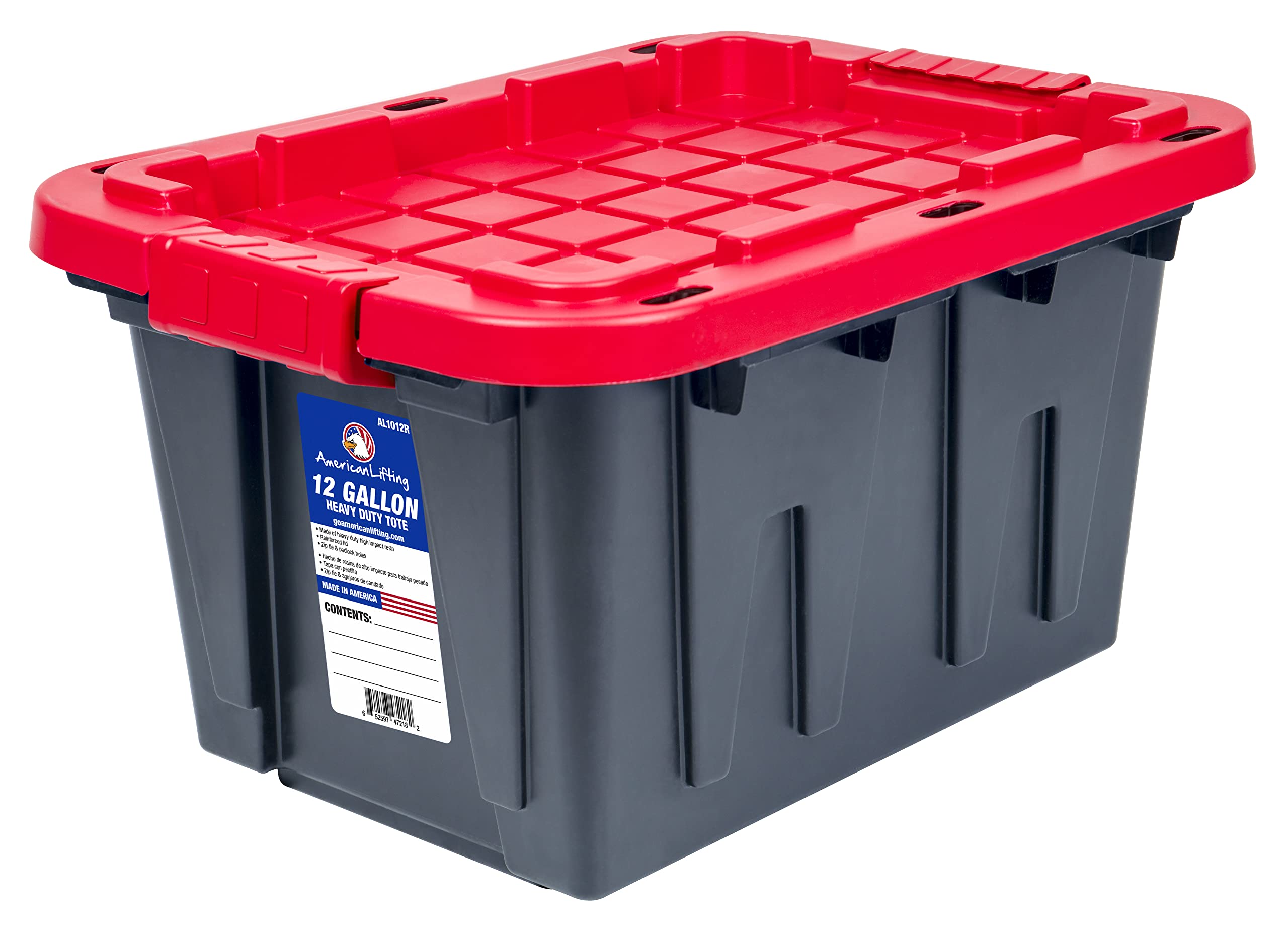 American Lifting 12-Gallon Storage Containers - Tough with Lids Durable Stackable - Keep Your Belongings Safe and Organized - (4 Pack - Red)